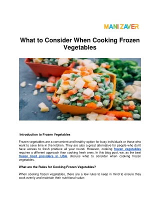 What to Consider When Cooking Frozen Vegetables