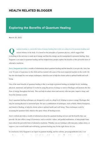 Exploring the Benefits of Quantum Healing