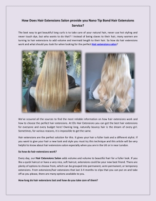 How Does Hair Extensions Salon provide you Nano Tip Bond Hair Extensions Service