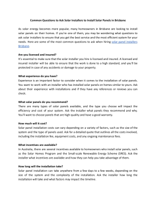 Common Questions to Ask Before Hiring Solar Panel Installers Brisbane
