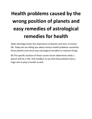 Health problems caused by the wrong position of planets and easy remedies of astrological remedies for health