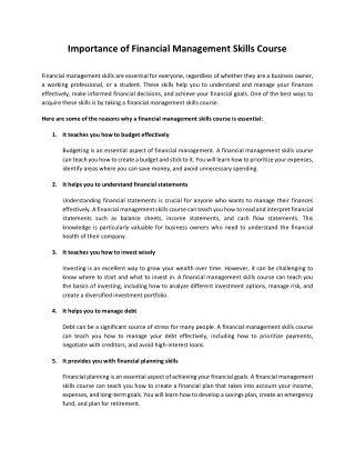 Importance of Financial Management Skills Course