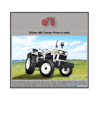 Eicher 485 Tractor Price in India