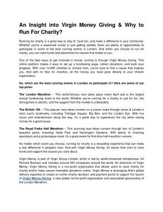 An Insight into Virgin Money Giving & Why to Run For Charity