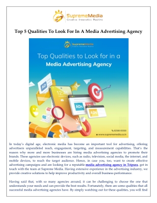 Top 5 Qualities To Look For In A Media Advertising Agency