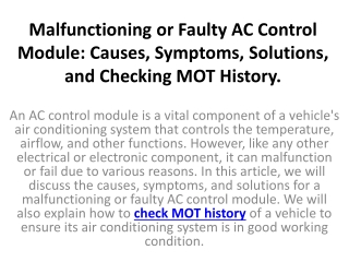 Malfunctioning or Faulty AC Control Module: Causes, Symptoms, Solutions, and Che