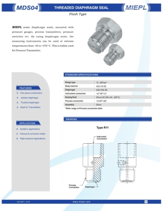 MDS04 Threaded Diaphragm Seal Flush Type Miepl