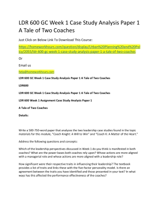 LDR 600 GC Week 1 Case Study Analysis Paper 1 A Tale of Two Coaches