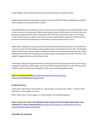 Global Biologics Safety Testing Market Size, Overview, Key Players and Forecast 2028