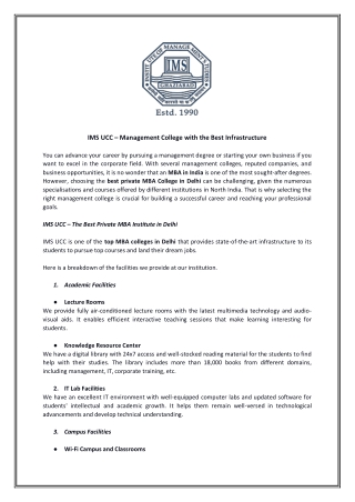 IMS UCC – Management College with the Best Infrastructure