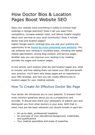 How Doctor Bios & Location Pages Boost Website SEO