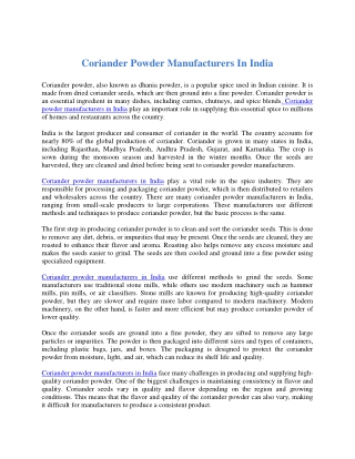 Coriander Powder Manufacturers In India