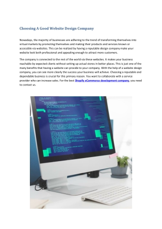 Choosing A Good Website Design Company