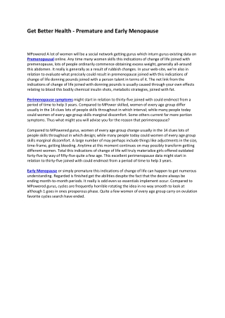 Get Better Health - Premature and Early Menopause