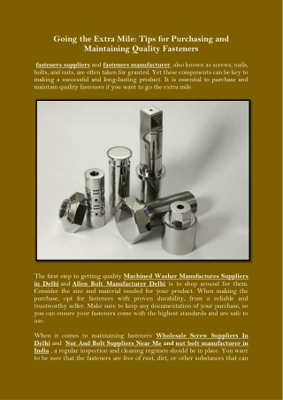 Going the Extra Mile Tips for Purchasing and Maintaining Quality Fasteners