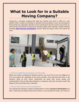 What to Look for in a Suitable Moving Company