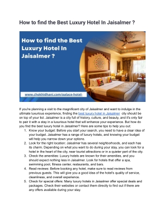 How to find  Best luxury Hotel In Jaisalmer