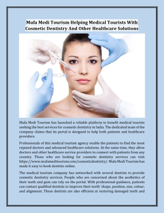 Mufa Medi Tourism Helping Medical Tourists With Cosmetic Dentistry And Other Healthcare Solutions