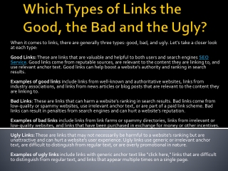 Which Types of Links the Good, the Bad and the Ugly