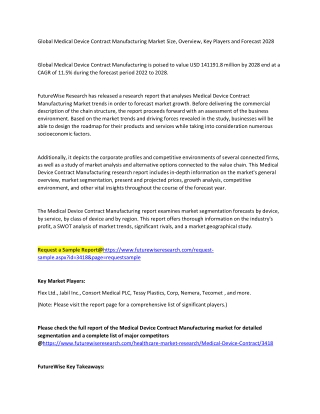 Global Medical Device Contract Manufacturing Market Size, Overview, Key Players and Forecast 2028