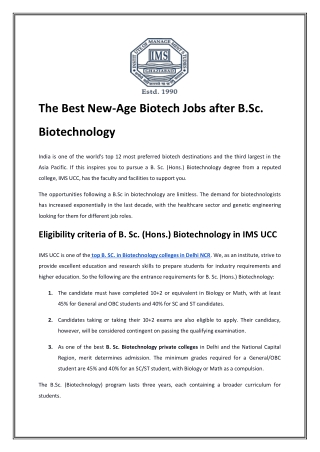 The Best New-Age Biotech Jobs after B.Sc. Biotechnology
