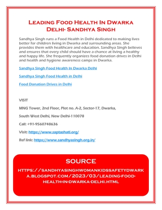 Leading Food Health In Dwarka Delhi- Sandhya Singh