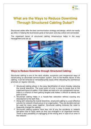 What are the Ways to Reduce Downtime Through Structured Cabling Dubai