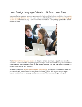 Learn Foreign Language Online In USA From Learn Easy