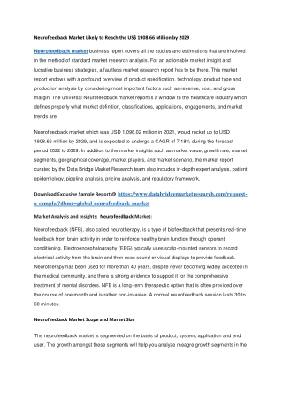 Neurofeedback Market Likely to Reach the US 1908.66 Million by 2029