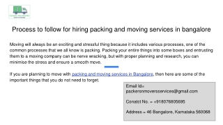 Process to follow for hiring packing and moving services in bangalore