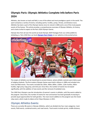 Olympic Paris Olympic Athletics Complete Info before Paris 2024