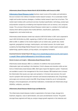 Inflammatory Bowel Diseases Market Worth US 30.56 Billion with Forecast to 2029