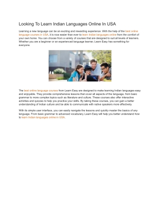 Looking To Learn Indian Languages Online In USA