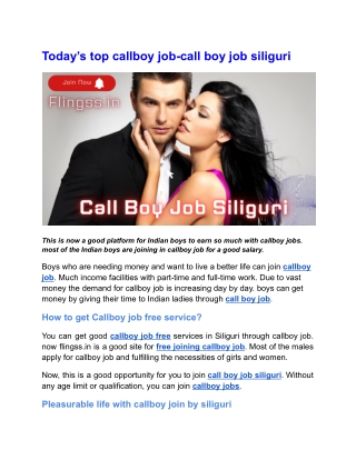 Today’s top callboy job-call boy job siliguri