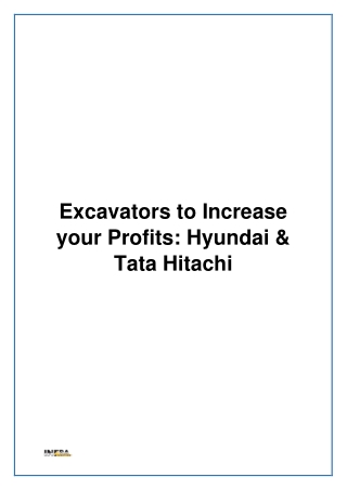 Excavators to Increase your Profits- Hyundai & Tata Hitachi