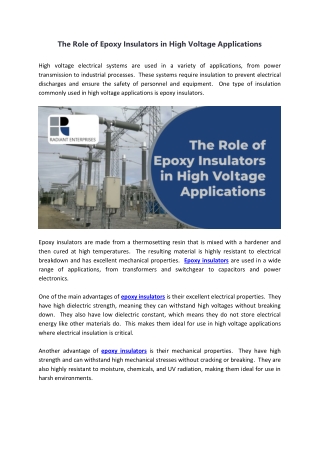 The Role of Epoxy Insulators in High Voltage Applications
