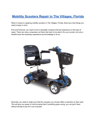 Mobility Scooters Repair in The Villages, Florida