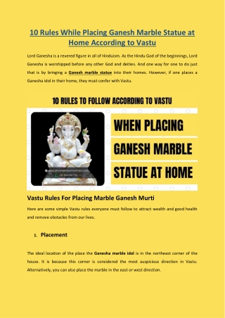 10 Rules While Placing Ganesh Marble Statue at Home According to Vastu