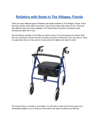 Rollators with Seats in The Villages, Florida