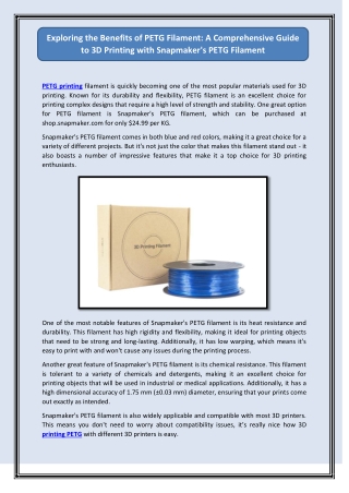 Exploring the Benefits of PETG Filament: A Comprehensive Guide to 3D Printing wi