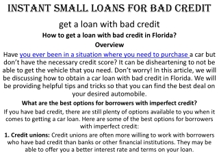 instant small loans for bad credit