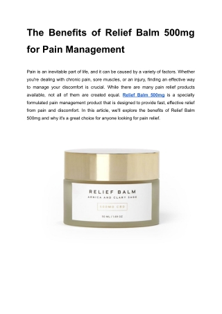 The Benefits of Relief Balm 500mg for Pain Management
