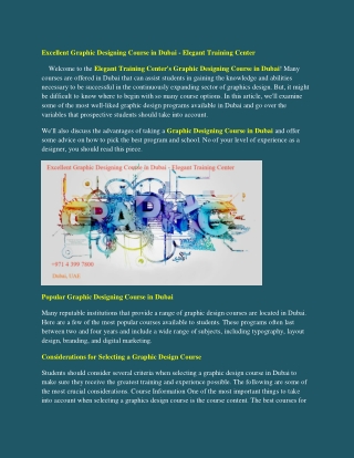 Excellent Graphic Designing Course in Dubai - Elegant Training Center