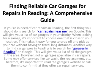 Finding Reliable Car Garages for Repairs in Reading: A Comprehensive Guide