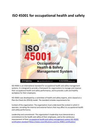 ISO 45001 for occupational health and safety