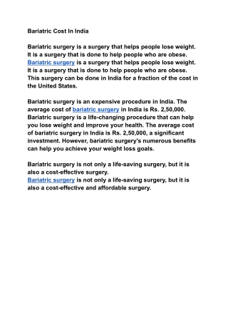 Bariatric Cost In India