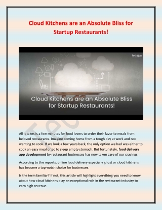 Cloud Kitchens are an Absolute Bliss for Startup Restaurants