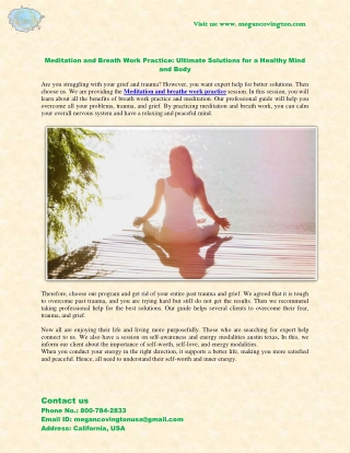 We Provide Meditation And Breath Work Practice For Exercize