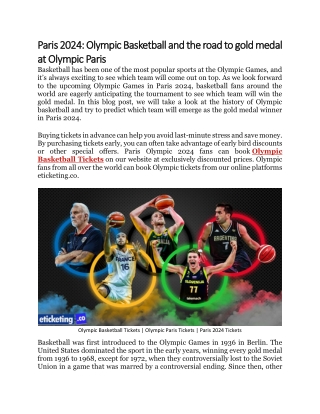 Paris 2024 Olympic Basketball and road to gold medal at Olympic Paris