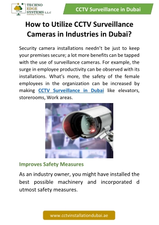 How to Utilize CCTV Surveillance Cameras in Industries in Dubai?